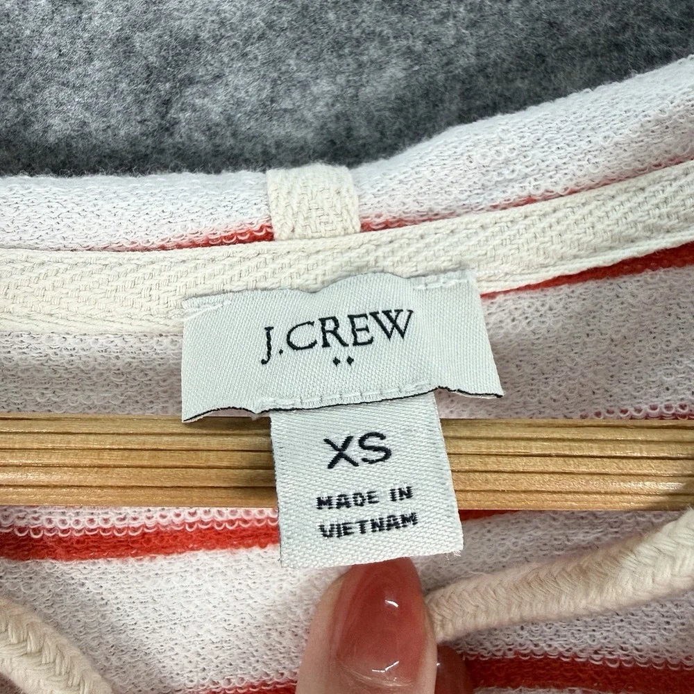 J Crew Sweater Womens XS Long Sleeve Terry Cloth Red Stripe Nautical Preppy Hood